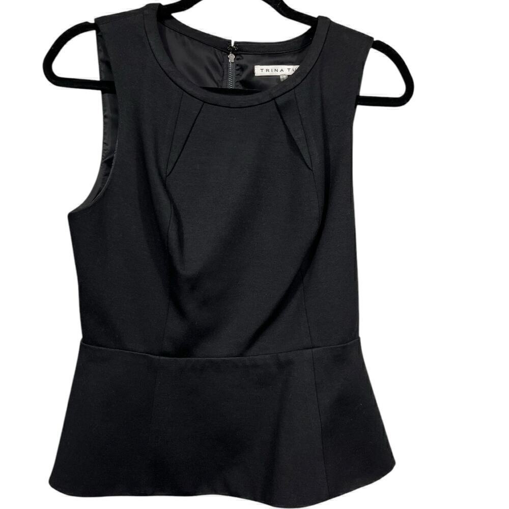Trina Turk Sleeveless Black Fitted Peplum Blouse / Size-8